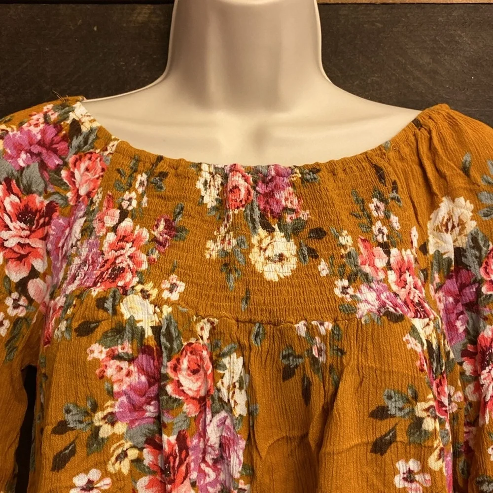 Mittoshop Mustard Floral Bohemian Tunic - Size Large - Picture 2 of 16